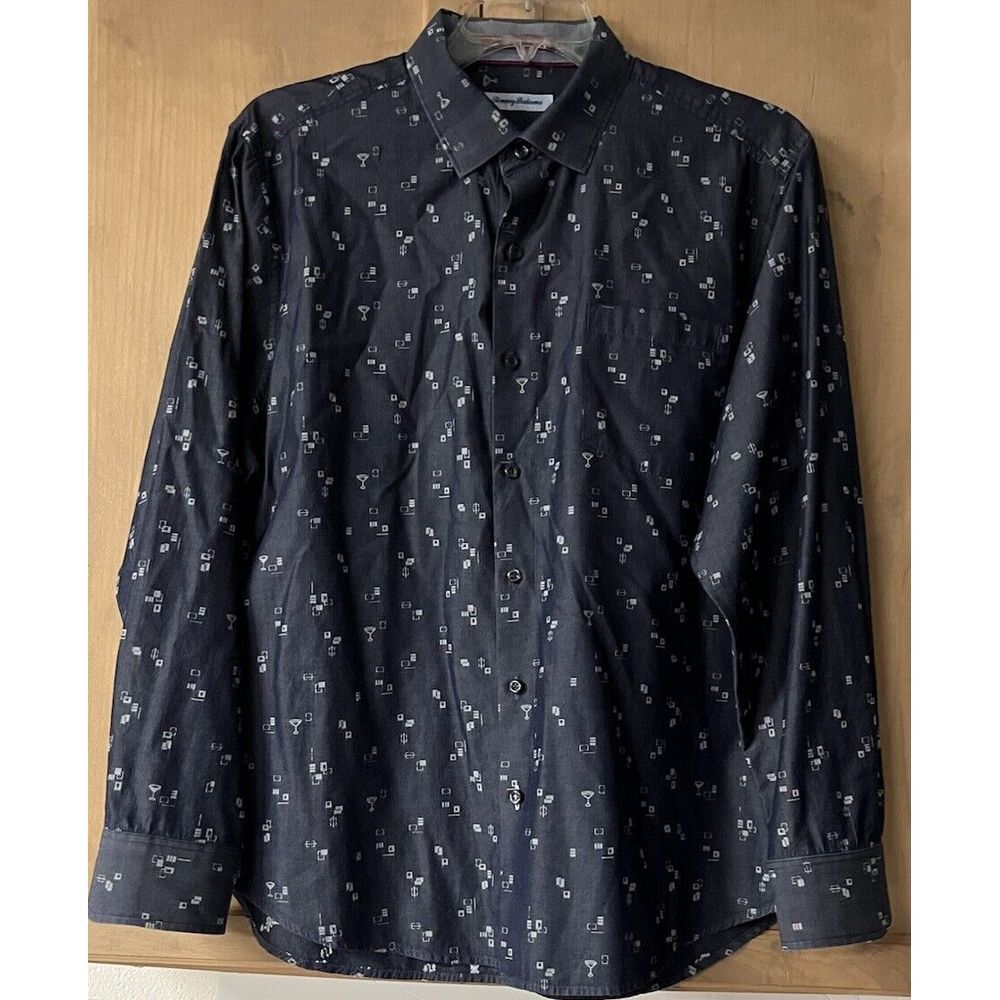 Tommy Bahamas LS Button Down Lg Blue/w Martini Glasses